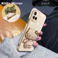 AnDyH Casing For vivo Y21 2021 Y21s Y33s Y21t Y21a Y21e Y33t T1x 4G Y21G Case Cartoon Fashion Hello Kitty Plating Reversible Mirror Folding Stand Phone Case Shockproof Phone Casing Full Lens Cover Camera protective Softcase. 