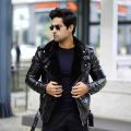 Men's Black Faux Leather Biker Jacket with Fur Collar - Stylish and Durable. 