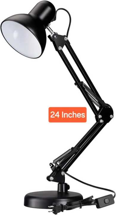 Black  Colour Adjustable Aesthetic  Study Table Desk Lamp  2ft Flexible Metal Swing Arm 360 rotation E27 eye protection Decoration Simple Modern Ornaments Creative Bedroom Bedside Study Office Bedroom Reading Lamp with Heave Base