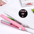 Pack of 2 High-Quality Mini Portable Hair Straighteners with Protective Plastic Cases. 