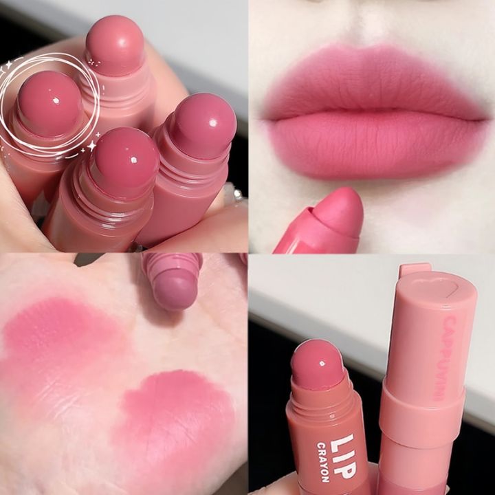 NANAKOR 4PCS/set Cute Crayon Matte Lipstick Long Lasting Velvet Rose Purple Lips Tint Easy To Color Waterproof Lips Makeup Cosmetic