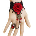 Super Hand Harness Bracelet Faux Gem Rose Decor Black Lace Ring Bracelet. 