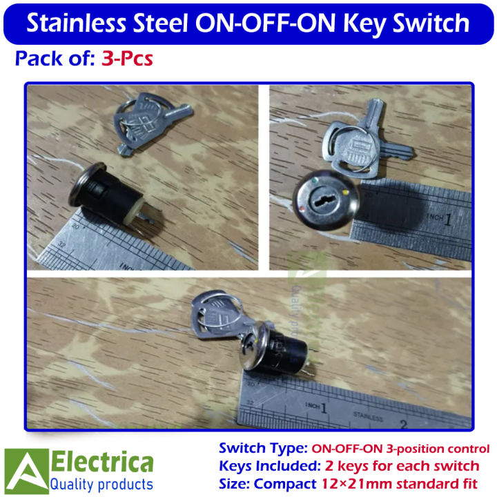 3pcs%20Stainless%20Steel%20Electronic%20Key%20Switch%20ON-OFF-ON%20Power%20Control%20Lock%2012%C3%9721mm%203%20Pin%20with%202%20Keys%20for%20DIY%20&%20Security%20by%20Electrica%20-%20Image%207