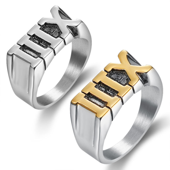 Fashion Jewelry Rings Finger Band Roman Numeral XIII Lucky 13 Stainless Steel Ring for Men Boys Birthday Gift Size 7-15