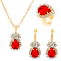 【Hot demand】Europe and America ins Water Drop Jewelry Set Personalized Fashion Color Rhinestone Necklace Earrings Ring Set Bridal Jewelry.
