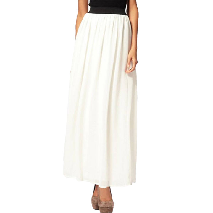STYLE UP White Chiffon Ankle Length Pleated Maxi Skirt for Women and Girls, Elastic Waist, Casual and Elegant