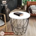 METALLO METAL WIRE REMOVABLE WOOD TOP FOLDABLE ROUND COFFEE SIDE TABLE STORAGE BASKET ONE PICE. 