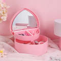 Multifunctional Plastic Folding Jewelry Box 2 layers Heart Design Makeup Cosmetic. 