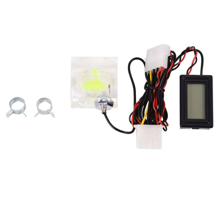 Pc 3 Way Flow Meter Digital Thermometer, Computer Water Cooling System Kit with Two Connectors andwith Pagoda Clip