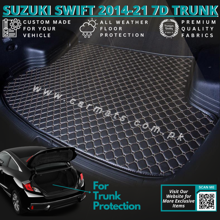 SUZUKI SWIFT 7D FLAT LUXURY DIAMOND TRUNK SERIES CAR MAT PREMIUM QUALITY LOGO MAT GENIUN FITTING CARPET MATS PVC MATS BLACK ANTI SLIP MAT JAPANI MAT RUBBER MAT TRANSPARANT TRUNK MAT DIGGI MAT EMBRIODRY MAT LUXURY MAT 5D MAT LEATHER  3D MAT