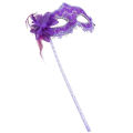 Women's Masquerade Masks Side Feathers Flower Petal Hand Held Lace Half Mask Stick Halloween Masks. 