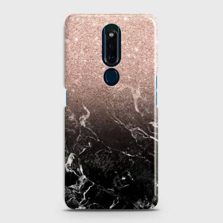 Oppo F11 Pro Cover Case Rose and black marbel  Hard Cover- Design 39 Cover