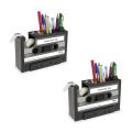 2X Cassette Tape Dispenser Pen Holder Vase Pencil Pot Stationery Desk Tidy Container Office Stationery Supplier Gift. 