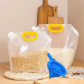 Transparent Reusable pouch bag with handle for food items | Package include 3L Pouch, 5L Pouch and Silicone Collapsible Folding Foldable Funnel. 