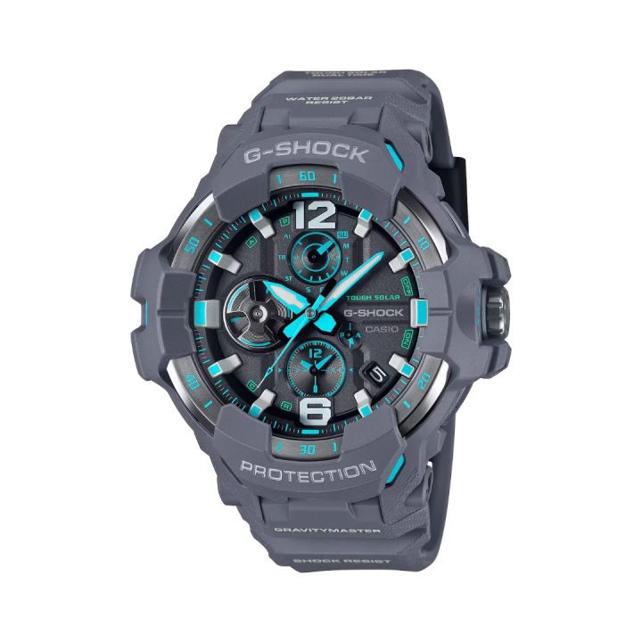 Casio G Shock Master Of G-Air (Gravitymaster) Shock Resistance Carbon Core Guard Structure Round Grey Carbon Fiber Case Solar Power, Bluetooth, World Time, Phone Finder, Stop Watch, Timer, Alarm, LED Light, Calendar, Run Time, Multi-Function-GR-B300-8A2DR