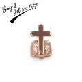 TOPGRILLZ Single Cross Teeth Grillz Yellow Gold Color Plated Canine One Tooth Grills Upper Hip Hop Top Fangs Hollow Grill. 