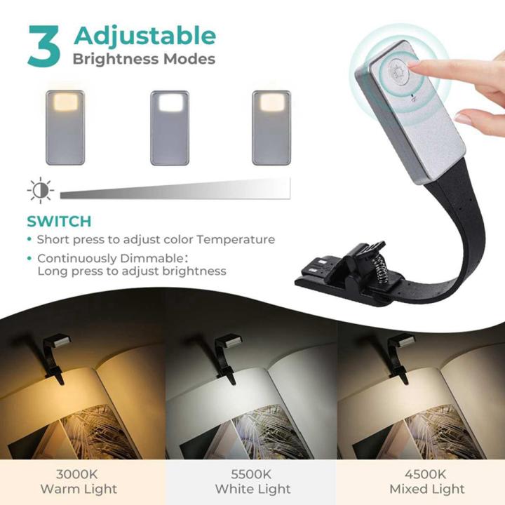 2X Rechargeable E-Book LED Light for Kindle Paper USB Reading Lamp Book Light Lamp Clip for Travel Bedroom Reader