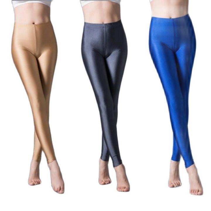 【HOT】 Women's Candy Color Skinny Leggings Lady Fitness Slim Comfortable Bright Shine Leggings Solid Black Gray Red Pencil Pants