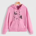 Pink Butterfly and Stars Printed Winter Zipper Hoodie for Girls and Women. 