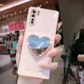 For OPPO F15 Cover with Makeup Mirror Shiny Plating Square Bumper Girls Phone Case Soft TPU Silicone Shockproof Protective Back Cover. 