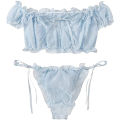 Women’s Two-Piece Nightwear Set, Off-Shoulder Ruffle Trim Lingerie, Bra and Panty Set, Summer Fashion. 