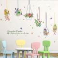 Hanging Floral Pots With Ropes Wall Sticker PVC/ Garden Decor/ Wall Paintings/ Decals. 
