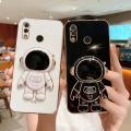 For Huawei Y7 Prime 2019 / Y7 2019 Back Cover with Cartoon Astronaut Folding Stand Luxury 6D Plating Frame Shiny Cases Soft Silicone Square Protective Mobile Phone Case. 