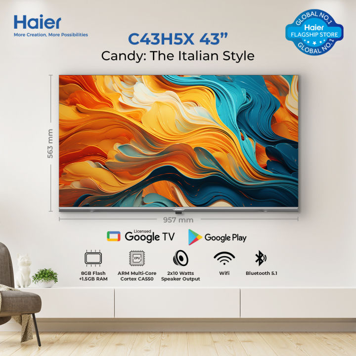 Candy - The Italian Style by Haier -New Launch - 43 - C43H5X - Google TV - Bazel Less - DBX TV ( Miracast Screen Mirroring / Multi Pictures Mode / Full HD ) Haier Warranty