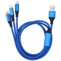 3 in 1 Multi Charging USB Type C Cable Lightning , Android / Iphone / Ipad - 1.2M -Blue. 