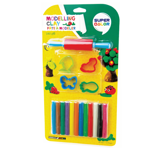 Jordan Modeling Clay 12 Colors 180Gsm Blister Pack 4 Mold and 1 Roller