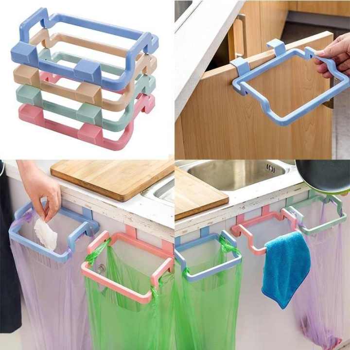 (Pack of 2) Plastic Trash Bag holder for Kitchen, Office, Dorm Room, Hanging Trash Can, Under Cabinet Hanger Rack, Space Saving Garbage Hook, Bag holder for plastic bags, Garbage/Trash Bin Bag Holder, Dustbin, Towel Rack For Kitchen Drawer