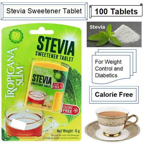 Tropicana Slim Stevia Sweetener Tablet 100 Tablets Calorie Free Suitable for Weight Control and Diabetics For your Hot and Cold Beverages Imported Stevia Sugar Stevia Sweetener 100 Tablets Stevia Sweetener Powder Sweetener Sugar Free