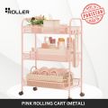 3 Tier Pink Metal Rolling Cart by Roller, kitchen trolly Heavy Duty Storage Utility Cart Little Organization Cart with with Handle and Locking Wheels,Multifunctional Storage Shelves for Office Kitchen Bedroom Bathroom, Pink ,Made in Pakistan. 
