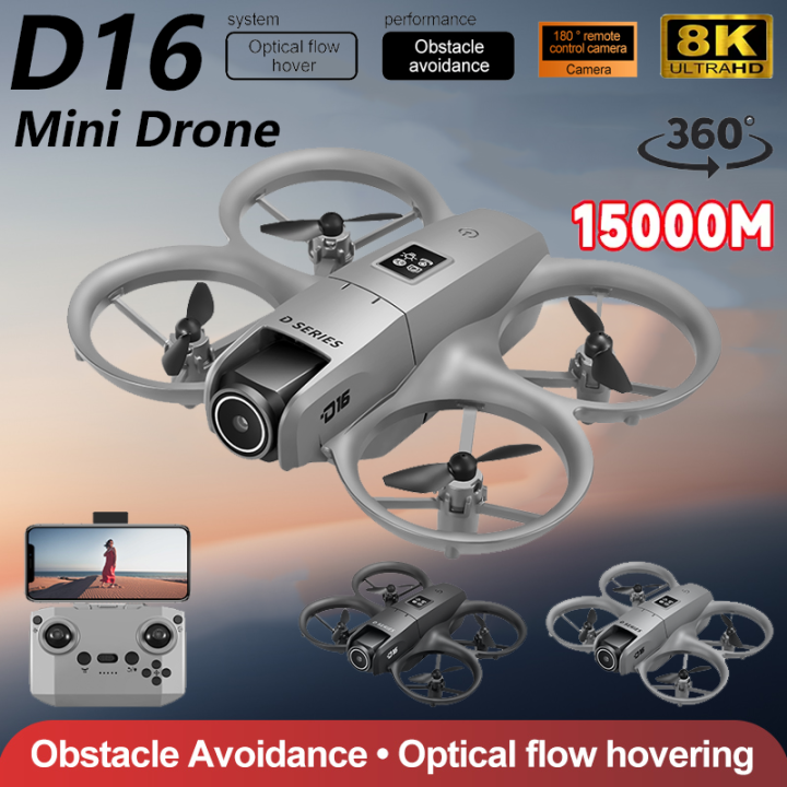 D16 Mini RC Equipped LED Lights Drone HD Camera 8K 1080P 180 ° Lens UAV ...