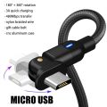 Gaming cable 180 Rotation Fast Charging Cable Micro Usb/Type-C/Lightning for IPhone Android Phone Quick Charger Cable. 