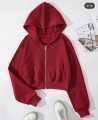 Women's Fleece Zipper Crop Hoodie - Stylish and Warm - All Colors Available. 