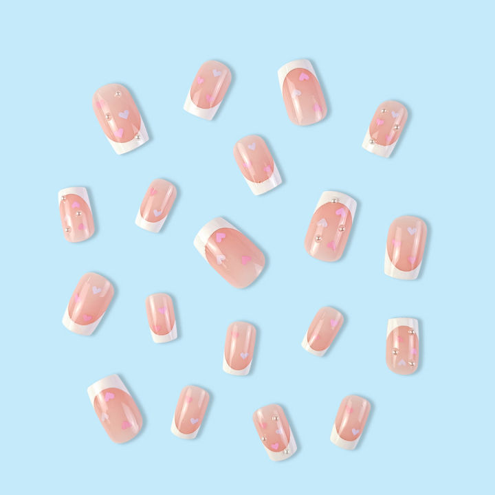SUMMER%2024%20pcs%20Tips%20French%20Love%20Pearl%20Fake%20Nails%20Nail%20Patch%20Xiaohongshu%20Sweet%20White%20Wearing%20Armor%20-%20Image%204