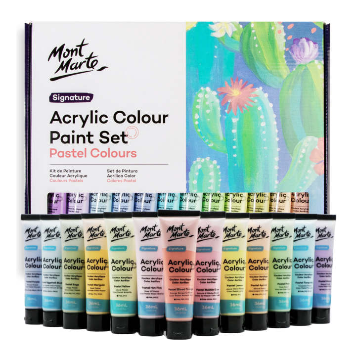 Mont Marte Acrylic Colour Pastel Paint Set Signature 24pc x 36ml (1.2 US fl.oz) MSCP2436