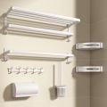 White towel rack bathroom folding towel rack space aluminum punch-free bathroom storage rack bathroom hardware pendant. 