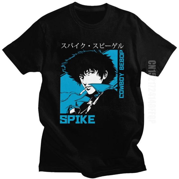 Classic 90s Anime Cowboy Bebop T-shirt Men Spike Spiegel Graphic T Shirt Pure Cotton Manga Tee Tops O-neck Clothing Gift For Man