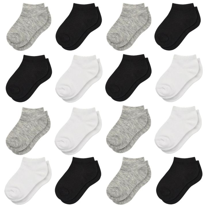 16 Pairs Ankle Socks - Toddler Low Cut Socks - for 1-13 Years Boys Girls School Socks