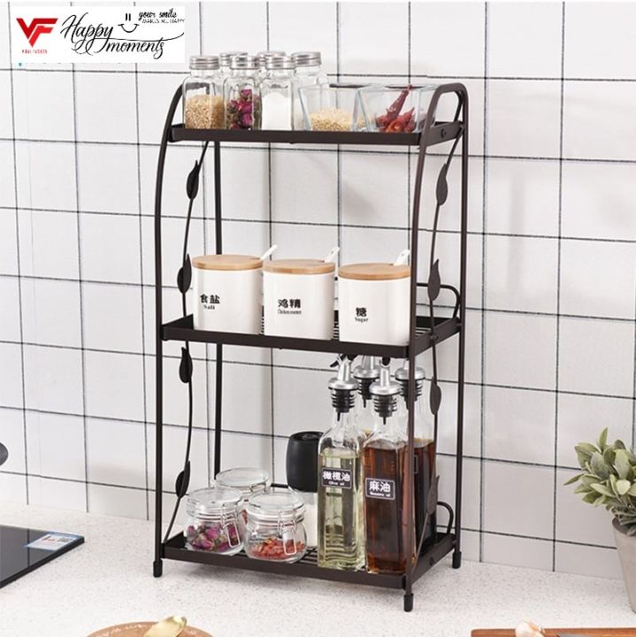 Spice Rack Organizer Metal, 3 Tier Spice Rack Vegetable Stand Folding Metal Storage Shelf Rack for Kitchen, Kitchen Organizer, Bathroom Organizers, Makeup Organiser Metal, Office Storage Shelf 3 Layer Metal Folding Rack