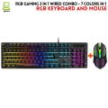 RGB Gaming Keyboard & Mouse Combo - 7 Colour Wired RGB Mouse and Keyboard Set - USB Wired Pack For PC & Laptop - White & Black. 