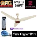 GFC Fans Ceiling 56’’ AC 30 Watts Inverter Platinum Model 56'' Pure Copper Winding Solar Fan Energy Saver Off White Dark Wood Color. 
