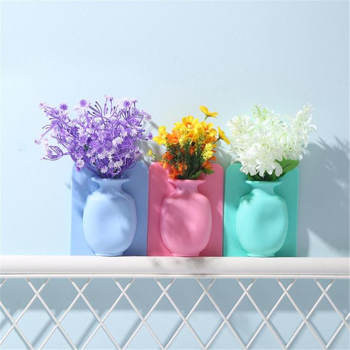 Unique Flower Pot Silicone Vase Magic Rubber Silicone Sticky Flower wall hanging Vase Container Floret Bottle Silicone Self Adhesive wall Mounted Flower Vase NOTE random color will be delivered
