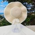 Women Straw Hats Breathable Net Yarn Bow Sun Hat for Vacation Camping Travel White. 