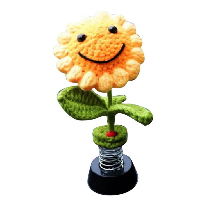 Green forest Car Ornament Vivid Crochet Smiley Shaking Sun Flowers Decoration