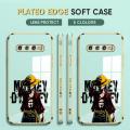 (Free Lanyard) Luxury 6D Plating Case for Samsung Galaxy S10 Back Cover Anime Cartoon Luffy  Side Pattern Soft Silicone Square Phone Cases. 