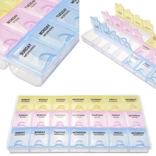7 Days Weekly Pill Box 7 Slots, 14 Slot, 21 Slot 28 Slots Medicine Box Organizer Pill Box with 7 Day Morning Noon and Evening Reminder Weekly Medicine Tablet Holder Dispenser Storage Box