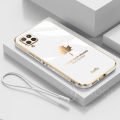 For Samsung Galaxy A12 / A12 Nacho Back Cover with Lanyard Fashion Shiny Plating Maple Leaf Design Camera Lens Protection Square Edge Soft Silicone Protective Phone Case. 